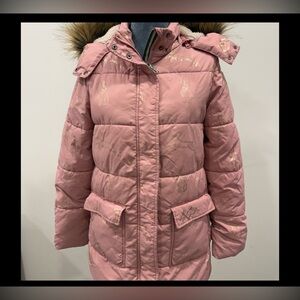 Mini Boden Pink Puffer Jacket with Fur Hood